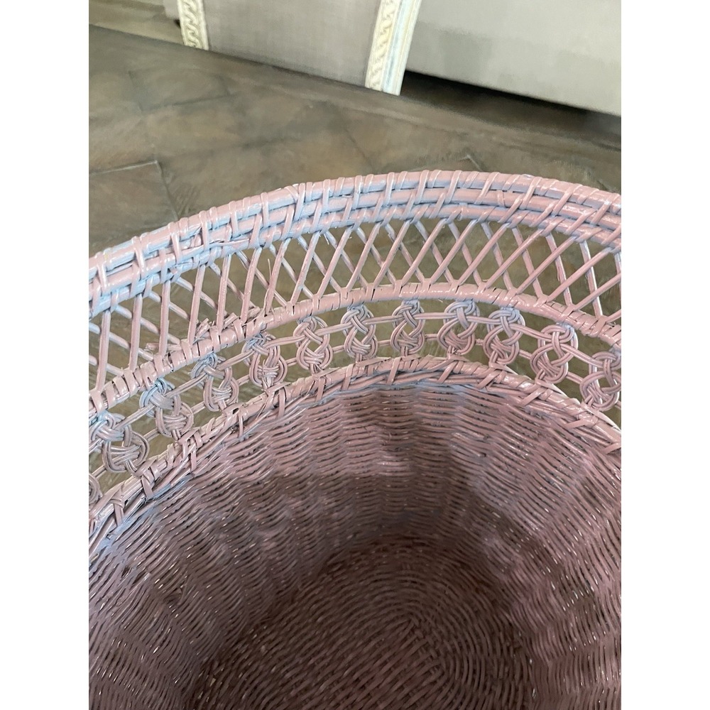 Vintage Pink Wicker Rattan Woven Waste Basket Trash Can Bin - Picture 8 of 11